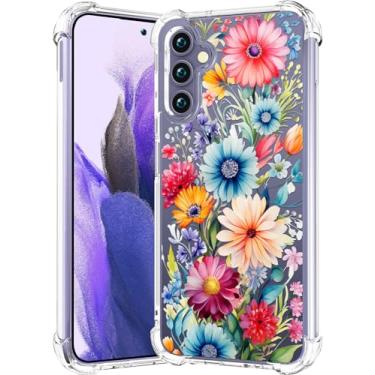 Imagem de CCFUNCASE Compatível com Samsung Galaxy S24+ Plus / S25+ Plus Capa transparente fofa para mulheres - Capas de telefone robustas Funda Capa protetora (flores coloridas florais rosa)
