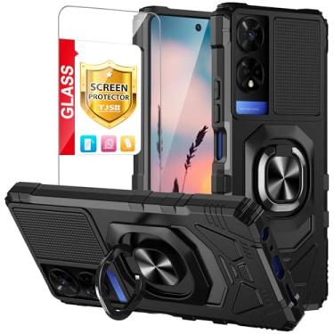 Imagem de TJS Capa compatível com TCL 50 SE 5G, capa TCL 40 NxtPaper 4G, com protetor de tela de vidro temperado, anel de metal, suporte magnético, suporte, capa de proteção resistente, capa de telefone para