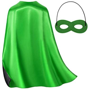 Imagem de Double-Sided Superhero Capes and Mask for Kids - Green Super Hero Cape Perfect for Dress-Up, Halloween, Christmas, Cosplay, and Birthday Parties (Green)