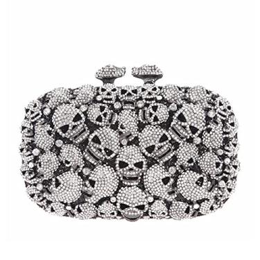 Imagem de DJBM Bolsa feminina de strass com crânios com glitter, bolsas de mão de cristal para noite de diamante, para festa e formatura, Prata #1