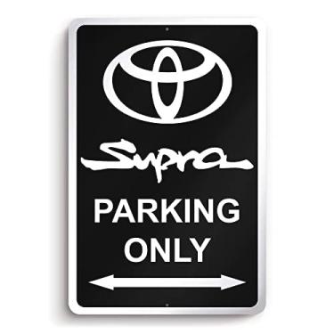 Imagem de Placa Supra Apenas Estacionamento com Película Protetora Transparente para Envio - Presentes Supra de Alumínio 20 x 30 cm para Homens - Placas Toyota Pretas para Garagem Bar Man Cave