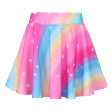 Imagem de JESKIDS Saias plissadas para meninas, tênis, golfe, atlético, dança, corrida, escola, esportes, saias com shorts, Arco-íris rosa, 6-7 Anos