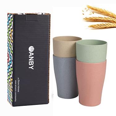 Imagem de CAMBUY Copo de palha de trigo, inquebrável e reutilizável, conjunto de copos saudáveis ecológicos para suco de leite e água, lavável na lava-louças (4 peças de 325 ml)