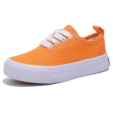 Imagem de OPOEE Sapatos esportivos de cano baixo para meninos e meninas, com cadarços, calçados infantis confortáveis e leves para skate, Laranja, 21