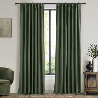Imagem de Cortinas 100% blackout QJmydeco de 254 cm, térmicas, para sala de aula, porta de vidro deslizante, verde-oliva, resistentes, de linho, plissadas (101 L x 254 cm x 2 painéis)