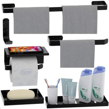 Imagem de Kit de Acessórios Para Banheiro Preto Fosco 6 Peças U.MAX - Unidas