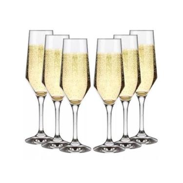 Imagem de Kit 6 Taças Champagne Cristal Buffet Vidro Liso 186 ml Nadir - Lua Mís