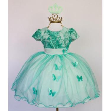 Imagem de Vestido Infantil Verde Borboleta Daminha Luxo E Coroa - Pingo De Gente