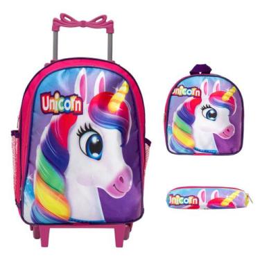 Imagem de Kit Mochila Infantil Com Rodinha Unicórnio Envio Imediato - Toys 2U