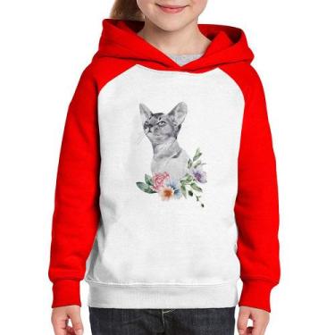 Imagem de Moletom Infantil Gato e Flores - Foca na Moda, Branco, Vermelho, 12