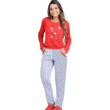Imagem de Pijama Longo Feminino Cia do Corpo 4698 Com Bolso, Vermelho, G