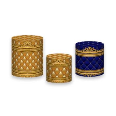 Imagem de Trio De Capa Cilindro - Realeza Capitonê Azul Royal e Dourado 024 - Vi