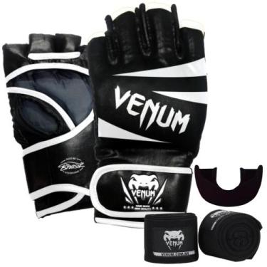 Imagem de Luva de mma venum challenger preta/branca + bandagem 4m + protetor buc