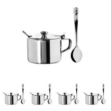 Imagem de 4 Açucareiro Inox luxo Com Colher restaurante hotel c/ tampa - Clink