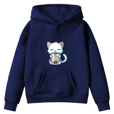 Imagem de Moletom Infantil Gatinho Milk Shake Desenho Infância Bolso Canguru com