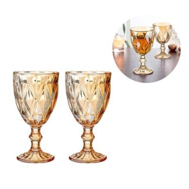 Imagem de Jg 2 Taça Copo Luxo 330ml Vidro Diamante Ambar Vinho Dourado - Class H