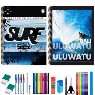 Imagem de Kit 2 Cadernos Surf 200 Folhas Arame Capa Dura Com 38 Itens - Maxima c