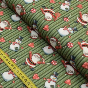 Imagem de Tecido Estampado Para Patchwork - Natal : Noel e Snow Fundo Verde (0,5