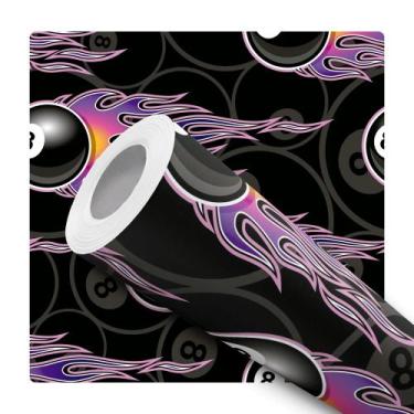 Imagem de Papel de Parede Adesivo Bola Bilhar Preto Roxo Sinuca Sala de Jogos  -