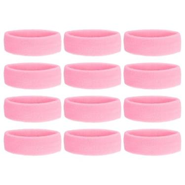 Imagem de PATIKIL Faixa de cabeça, 12 peças, tecido felpudo para mulheres, homens, esportes, basquete, tênis, academia, malhar, rosa