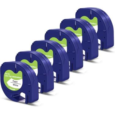 Imagem de BOYEEZON Fita branca de papel LetraTag 91330 compatível com refil DYMO LetraTag 12 mm x 4 m, preto sobre branco, pacote com 6