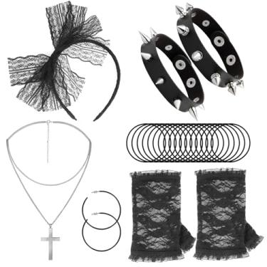 Imagem de JAZTAKU Pulseira de couro punk motociclista anos 80 acessórios de fantasia para mulheres 90 Punk Rock Emo Goth Jewelry, Medium, Poliéster, Sem Pedra Preciosa