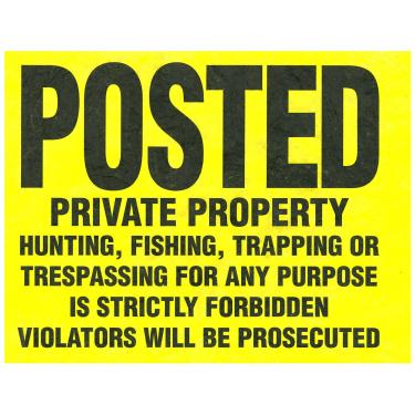 Imagem de HILLMAN 845771 Posted Private Property Hunting Fishing Trapping Trespassing For Any Purpose Strictly Probidden Violators Will Be Prosecuted Sign Roll of 100, Yellow and Black Tyvek, 28 x 28 cm, 1 rolo