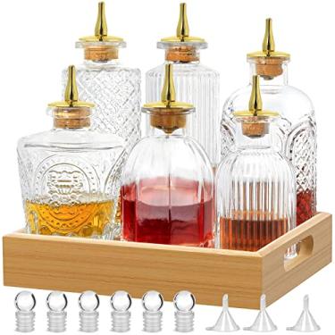 Imagem de SuproBarware Garrafa Bitters para Coquetel Conjunto de 6 Garrafas de Vidro com Bandeja de Exposição Garrafas Decorativas Vantage Perfeitas para Barman, Bar Em Casa, Coquetel