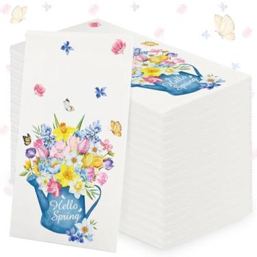 Imagem de Yeaqee 200 pçs guardanapos de primavera tulipa papel borboleta toalhas de convidado 2 camadas guardanapos florais decorativos descartáveis guardanapos de banheiro toalha de mão descartável para