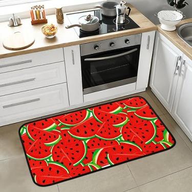 Imagem de bisibuy Tapetes de melancia de frutas para chão de cozinha vermelho brilhante antiderrapante tapete de cozinha tapete absorvente tapete de corrida de cozinha tapete durável capacho