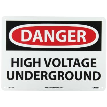 Imagem de NMC Placa D291RB OSHA, legenda "DANGER - ALTA TENSÃO UNDERGROUND", 35,5 cm de comprimento x 25,4 cm de altura, plástico rígido, preto/vermelho em branco