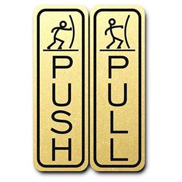 Imagem de All Quality Placas de porta de puxar divertidas clássicas - Material durável | Conjunto de duas placas | Placas de entrada de porta (ouro escovado) - Grande 1 pacote