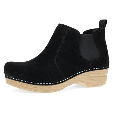 Imagem de Dansko Frankie tamanco clássico grampeado em estilo bota de tornozelo para mulheres - parte inferior anti-fadiga promove movimento do pé para a frente camurça preta à prova d'água 8,5-9 m us