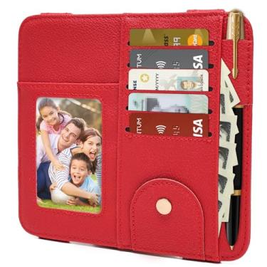 Imagem de Peisicne Organizador de viseira, suporte de óculos de sol vermelho para carro, organizadores de viseira com vários bolsos e porta-retratos, acessórios essenciais para interiores de carro para mulheres