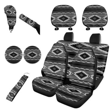 Imagem de Wanyint Porta-copos de carro preto com estampa asteca capas de assento de carro para mulheres acessórios de assento interior automotivo chaveiro + capa de câmbio de marcha + capa de freio de mão capas