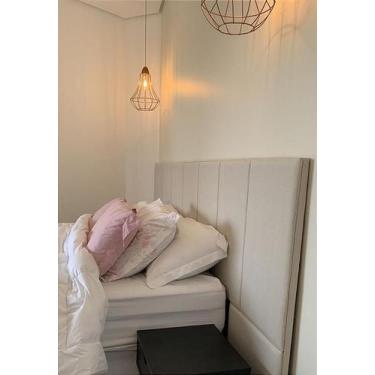 Imagem de Cabeceira Estofada Casal 7 Blocos Não é Segredo Linho Cru 140x120