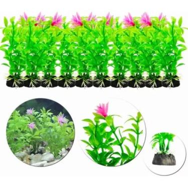 Imagem de Kit 10 Plantas Artificial Decoração Aquário 13cm  Flor Rosa - Flow Pet