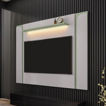 Imagem de Painel para TV Até 75 Polegadas Maresias 1 Prateleira com Led Off White/Pistache - Móveis Bechara