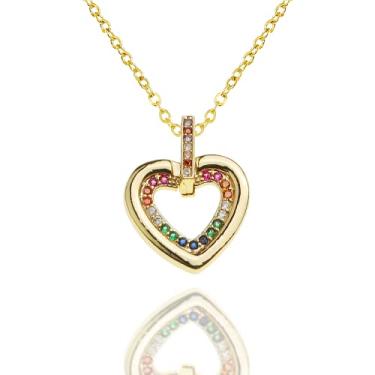 Imagem de Agriajun Colar de coração com pingente de ouro para mulheres - Corrente de elos delicados, zircônia cúbica brilhante, amizade, casais, presentes para a família, Aço inoxidável, Zircônia cúbica