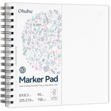 Imagem de Ohuhu Bloco de anotação dupla face, caderno de esboço, à prova de sangramento, tamanho de papel quadrado de 21 x 21 cm, 40,8 kg/150 g/m², 60 folhas/120 páginas, livro de esboço encadernado em espiral