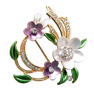 Imagem de Navachi Broche de cristal de folhas verdes de esmalte multicolorido banhado a ouro 18 k, Zinco Zinco Esmalte, Cristal