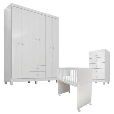 Imagem de Quarto Bebê 6 Portas com Gaveteiro Ternura Baby e Mini Berço Moisés Alegria com Colchão - Incorplac