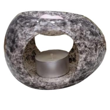 Imagem de Difusor Rechaud Cerâmica Oval Para Óleos Essenciais e Wax Metls Preto Mesclado