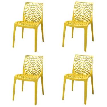 Imagem de Kit 4 Cadeiras Empilhável Inmetro Gruvyer Fratini Polipropileno Amarel