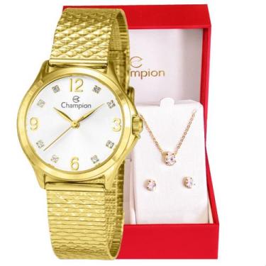 Imagem de Relógio Feminino Champion Analógico Dourado Pequeno CF24117H + Colar e