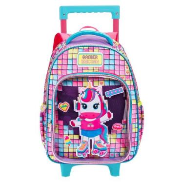 Imagem de Mochila de Rodinhas Escolar Infantil Unicórnio Gamer Meninas - Denlex,