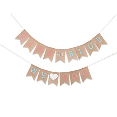Imagem de WAHAWU Gender Reveal Jute Burlap Banner - Blue and Pink Gender Reveal Banner, We Love You Banner, Baby Shower Banner, Photo Decoration Props, Party Photo Backdrop (Gender Reveal Banner)