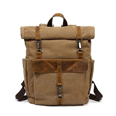 Imagem de Mochila de couro de lona fashion para homens Mochila de laptop para viagem Mochila masculina para computador(Dark Grey)