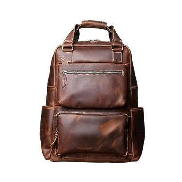 Imagem de Mochila de couro retrô para homens, mochila de couro de grande capacidade para computador, bolsa de viagem para homens(Coffee)