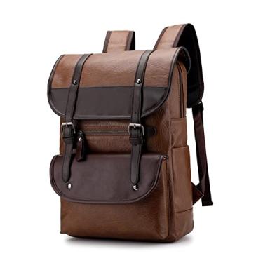Imagem de Mochila de couro para laptop vintage para homens mochilas escolares PU de viagem mochila de grande capacidade para homens(Khaki)